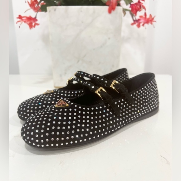 Prada Shoes - PRADA
Crystal Saffiano Dual Mary Jane Ballerina Flats